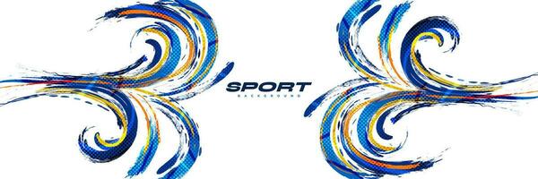 Sport Grunge Banner with Colorful Brushstroke Illustration and Halftone Effect. Scratch and Texture Elements For Design vector