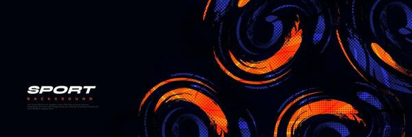 Abstract Blue and Orange Brush Background with Halftone Effect. Sport Banner. Brush Stroke Illustration. Scratch and Texture Elements For Design vector