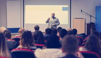 businessman giving presentations at conference room photo