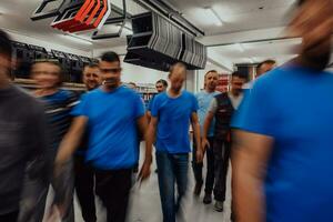 Blurred movement of workers in modern heavy industry while doing the jobs they are in charge of. Blurred photo. Selective focus photo