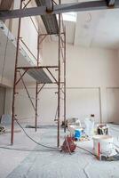 interior of construction site with scaffolding photo