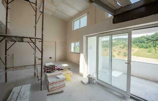 interior of construction site with scaffolding photo