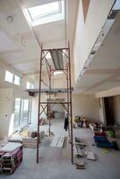 interior of construction site with scaffolding photo