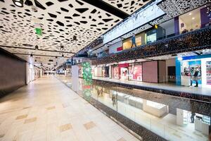 Interior of big modern shopping mall photo