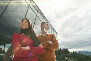 business team with protective medical mask photo