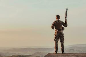 Soldier portrait on sunset local hero urban legend authentic photo