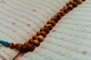 Photo of the holy Islamic book of the Qoran in a modern mosque