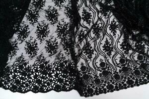 Collection of fashionable fabrics. Samples of different natural fabrics for sewing a fashion collection of clothes. Large selection of fabrics in the store or tailor warehouse. photo