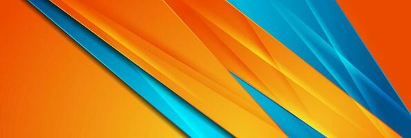 Blue and orange shiny glossy stripes abstract geometry background vector