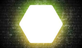 Grunge brick wall with green yellow neon illumination abstract background vector