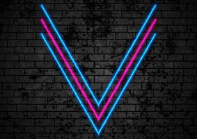 Blue purple neon technology arrows on brick grunge wall vector