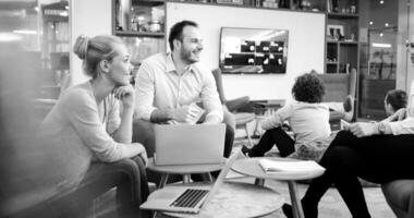 Startup Business Team At A Meeting at modern office building photo