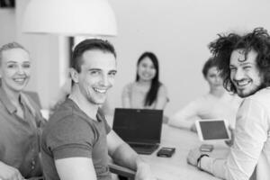 Startup Business Team At A Meeting at modern office building photo