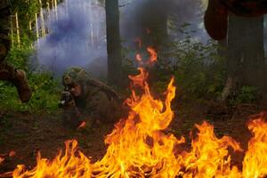 Modern warfare Soldiers  Squad  in battle photo