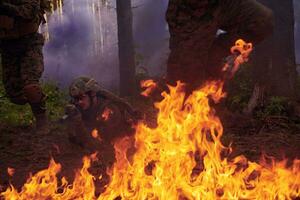 Modern warfare Soldiers  Squad  in battle photo