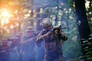 Modern warfare Soldiers  Squad  in battle photo