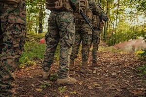 Modern warfare Soldiers Squad Running as Team in Battle Formation photo