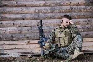 upset soldier has psychological problems photo