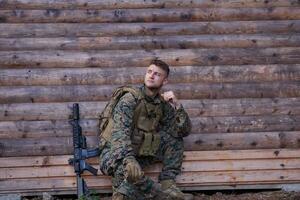 upset soldier has psychological problems photo