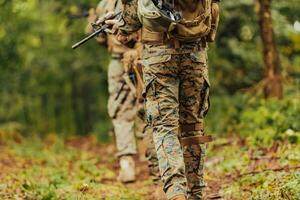 Modern warfare Soldiers Squad Running as Team in Battle Formation photo