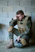 upset soldier has psychological problems photo