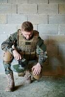 upset soldier has psychological problems photo