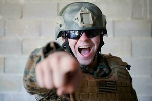 angry soldier pointing photo