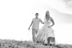 happy bride and groon outdoor photo