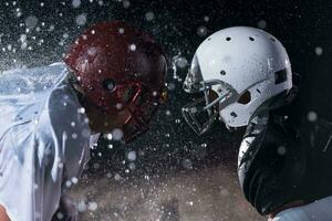 two american football players face to face in silhouette shadow on white background photo