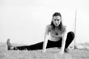 Young beautiful  woman jogging  on morning photo