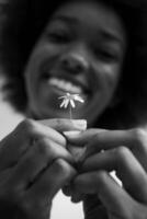 portrait of African American girl with a flower in her hand photo