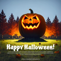 Happy Halloween Social Media Post Template With Scary Laughing Pumpkin Patch Night. Generative AI psd