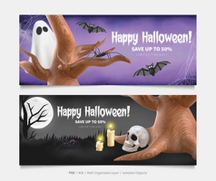 Happy Halloween Banners Set With 3D Rendering Halloween Elements psd