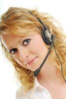 business blonde woman with headset photo