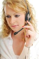 business blonde woman with headset photo