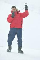 weather meteo man measure wind speed photo