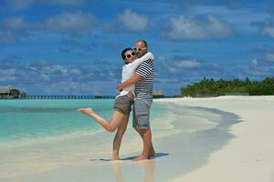happy young couple have fun on summer photo