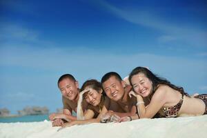 group of happy young people have fun on bach photo