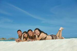 group of happy young people have fun on bach photo