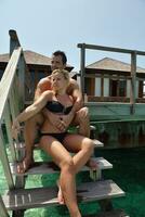 happy young  couple at summer vacation have fun and relax at beach photo