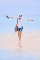 beautiful gril on beach have fun photo