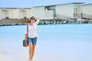 beautiful gril on beach have fun photo