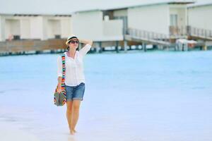 beautiful gril on beach have fun photo