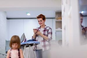 mother and daughter spending time together at home photo