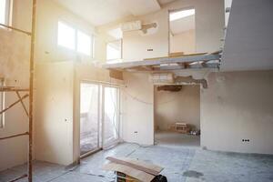 interior of construction site with scaffolding photo