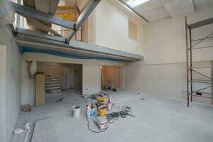 interior of construction site with scaffolding photo