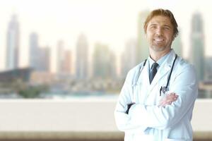 Senior doctor in hospital room photo