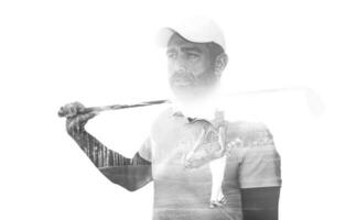 Double exposure of senior golf player photo