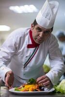 chef serving vegetable salad photo