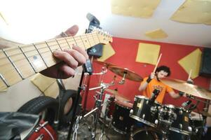 music band have training in garage photo